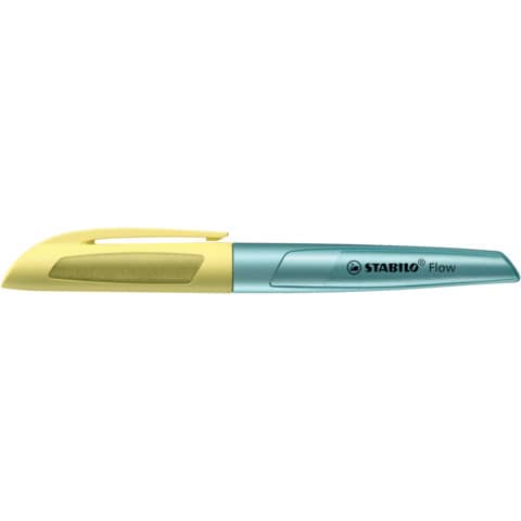 Penna stilografica Stabilo Flow Cosmetic - 0,5 mm - inchiostro blu - fusto giallo/azzurro metallizzato - 5072/5-41